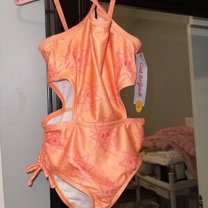 Cat & Jack Peach Swimsuit with Pink Sun Design